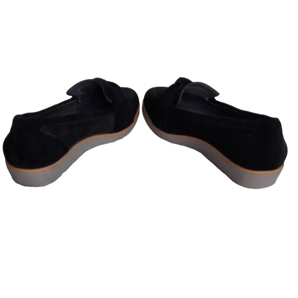 Aerosoles Black Suede Sidewalk Bow Trim Pointed Toe Small Wedge Loafers Slip Ons - Picture 7 of 14